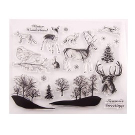 arriettycraft Merry Christmas Winter Wonderland Deer Elk Bird Snowflakes Clear Stamps for Cards Making Decoration and Scrapbooking Rubber Stamps for Craft-A1190
