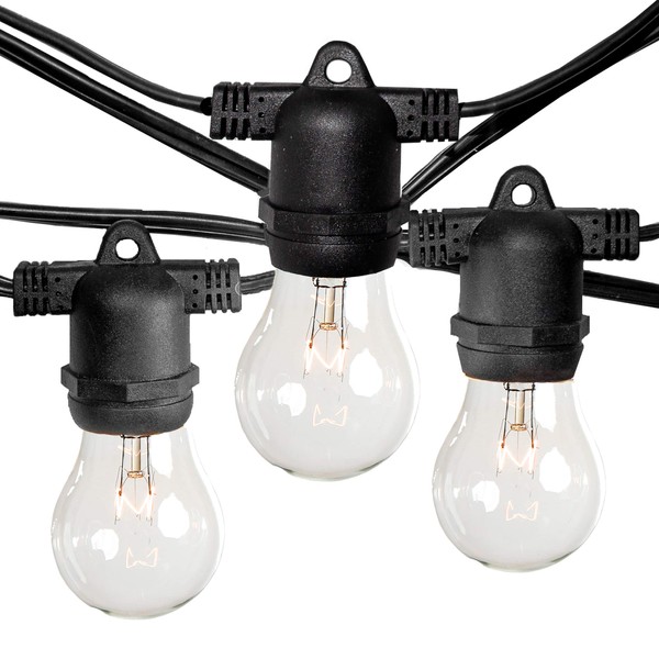 E26 Commercial String Lights with 16 Gauge Wire (50 Foot 25 Socket, A15 15 Watt Clear Bulbs)