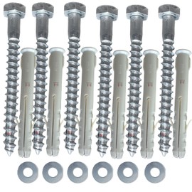 Inbrackets Value M8 x 80mm Masonry Brick Wall Fixing Screw Bolts with Plugs & Washers HEAVY DUTY ANCHORS for Aerial Satellite Sky Dish Fence shelves decking Mounting (6)