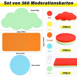 Presentation Cards Set 360 Pieces, 6 Colours Index Cards Round, Clouds and Rounded Rectangle, 3 Pieces Index Cards, Flashcards, Blank DIY Paper Cards for Office, School, Moderation and Presentation