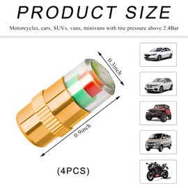 SHMZK 4PCS Car Tire Pressure Monitor Valve Stem Caps, 3 Colors Alarm Tire Indicator Valve Stem Leak Monitor, 2.4Bar 36PSI Tire Pressure Caps for Car Truck Bicycle Motorcycle (Golden)