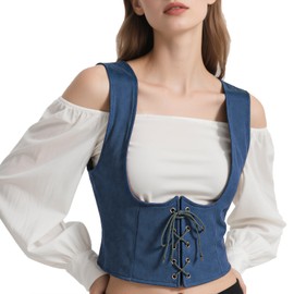 Teyujosem Women's Pirate Corset Renaissance Medieval Vest Steampunk Victorian Bodice(Z3861BU,M)