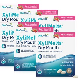 OraCoat XyliMelts Dry Mouth Relief Discs – 40 Pack – Berry Smoothie Flavour – Sugar-Free with Xylitol – 8-Hour Moisturising Relief – Day & Night Oral Discs – Non-Acidic, Time-Release Formula (240)