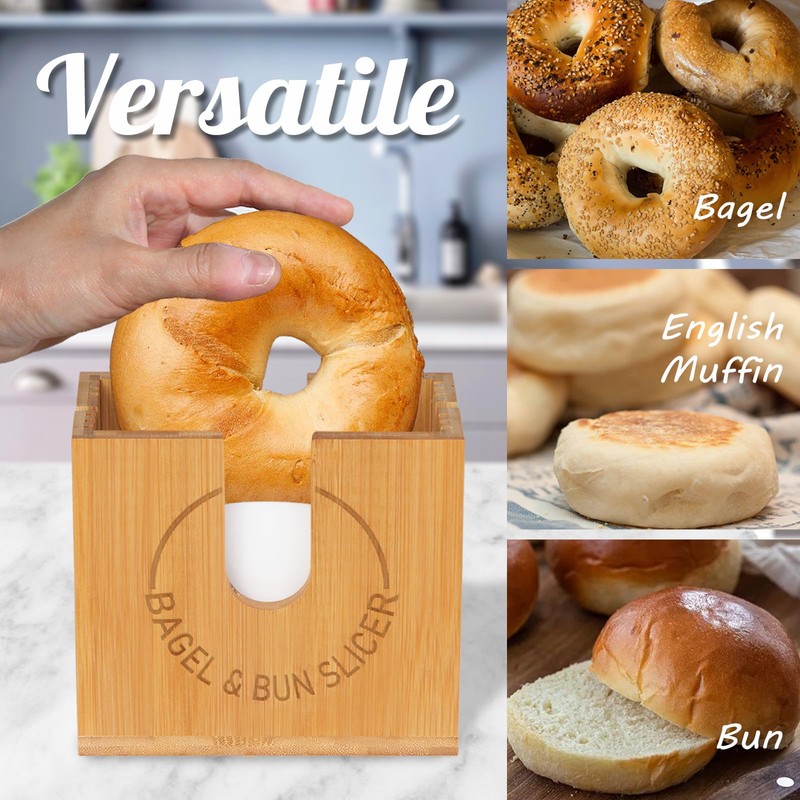 Large Adjustable Bagel Slicer Holder, Bagel Cutter for Small and