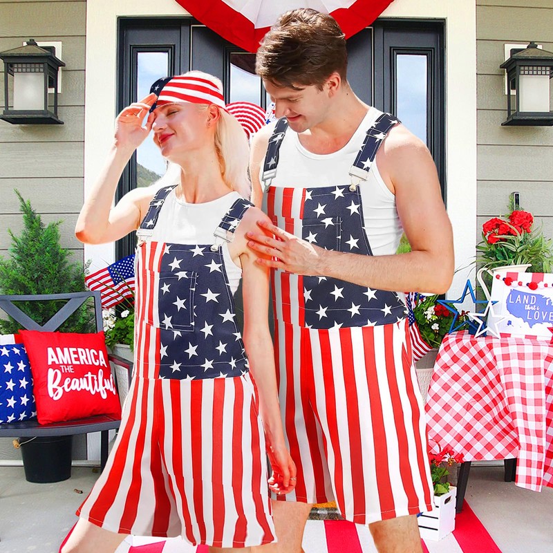 Yi-gog American Flag Coveralls for Unisex Bib Overalls Festival Jumpsuits