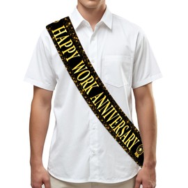 Serencatcher Happy Work Anniversary Sash Black Gold, Happy Work Anniversary Workiversary Decorations Satin Sash for Men Women Employee Office Worker Staff Appreciation Party Supplies Gifts Favors