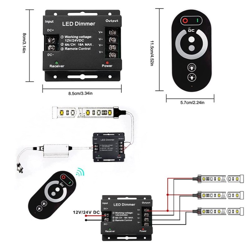 Dimmer Switch DC 12V‑24V 18A PWM LED Light Strip Dimmer