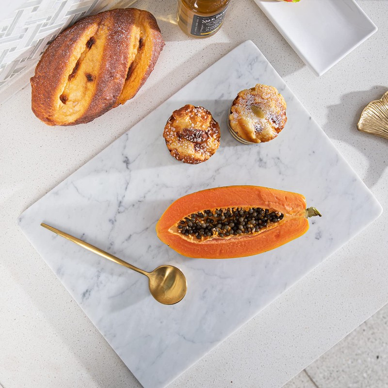 Adolif Natural Carrara White Marble Pastry and Cutting Board, 12x16x0.5