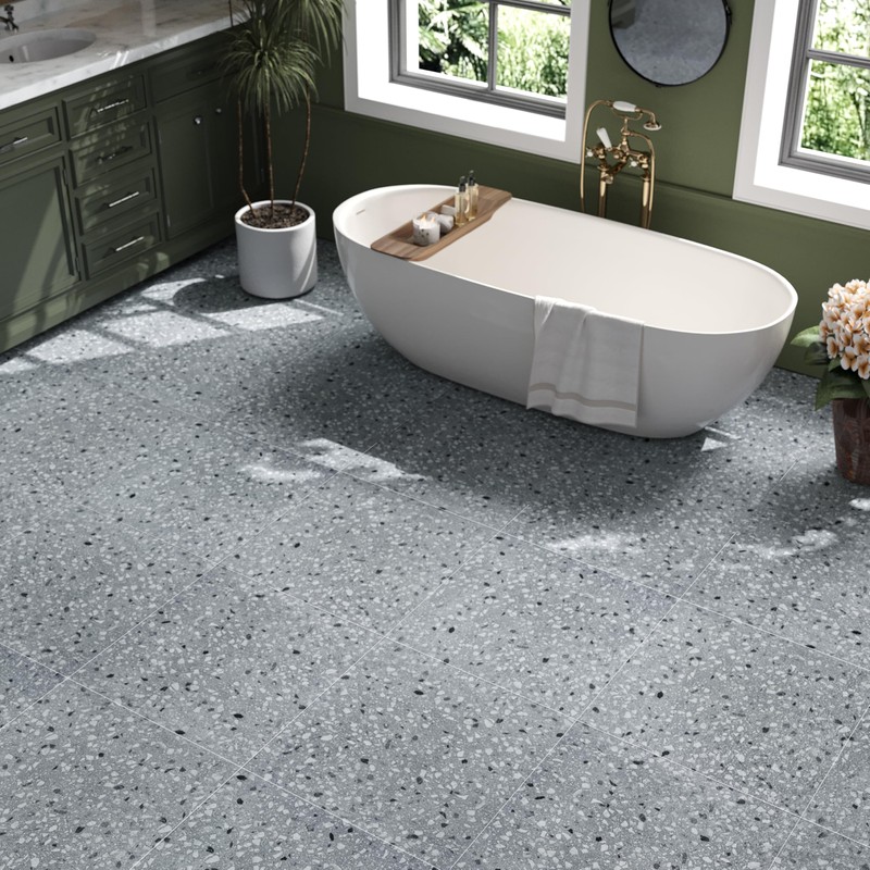 VaryStyle Grey Terrazzo Vinyl Flooring Peel and Stick Floor Tiles