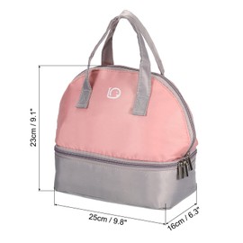PATIKIL Lunch Box for Women/Men, Insulated Cooler Lunch Bag Thermal Tote Bag Reusable Lunch Container 9.1x6.3x9.8 Inch for Work Picnic Outdoor, Pink Grey