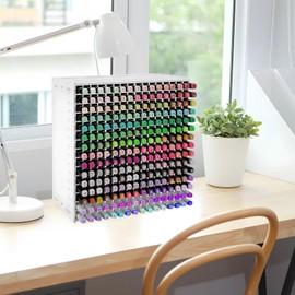 Homaisson 240 Holes Marker Storage Organizer, Marker Storage Desktop Stand, PVC Board Watercolor Brush Pen Desk Holder with Adjustable Dividers, Pencil Storage Organizer for Artists and Classrooms