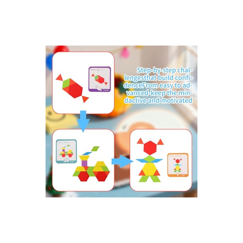 Memory Activities for Seniors, Wooden Pattern Blocks Tiles Matching Puzzle