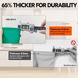 Vgo... 1-Pair Reusable Household Gloves, Rubber Dishwashing gloves, Extra Thickness, Long Sleeves, Kitchen Cleaning, Working, Painting, Gardening, Pet Care (Size L, Green, HH4601)