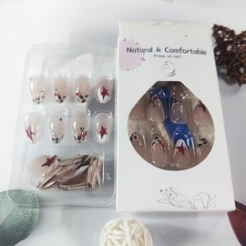 Leopard Print Press on Nails Cherry Gel Glue on Nail 24Pcs Cheetah Print Stick on Fingernails Glossy Red Stars Acrylic Fake Nail White French Tips Medium Almond False Nails for Coquette Women Girls