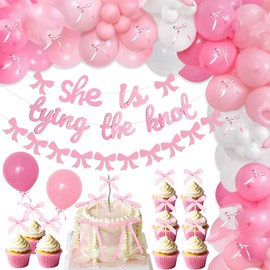 JeVenis She is Tying The Knot Banner Tie The Knot Bridal Shower Decor Pink Bow Banner Garland Coquette Bachelorette Party Decorations