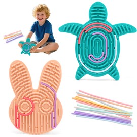 2-Pack Sensory Activity Board for Kids, Double-Sided Fidget Toy with 20 Silicone Strips(Color in ramdon), Montessori-Inspired Fine Motor Skill Toy for Autism, ADHD, Anxiety Relief, Ages 3+