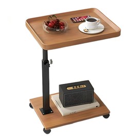 YYW Adjustable C Shaped End Table with Wheels - 360° Swivel TV Tray Table for Sofa/Bed/Bathtub, Slide Under Couch, Height Adjustable (17.7-31.5 Inches),Living Room, Bedroom, Study (raw Wood Color)