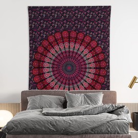 Indian hippie Bohemian psychedelic peacock mandala wall hanging bedding tapestry