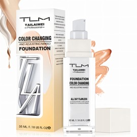 Farbwechselnde Foundation für Reife Haut, Foundation Color Changing, Foundation Make Up, Make up Hautton Anpassend für Alle Hauttypen, Feuchtigkeitsspendend, Natürlicher Hautton, 35ml