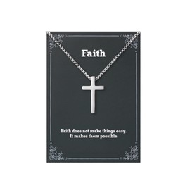 Silver Cross Pendant Necklace for Men Faith Stainles Steel Cross Chain Necklace Religious Christian Jewelry Gifts for Men 22 Inches