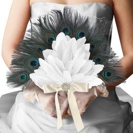 Vijiv Vintage Bridal Feather Bouquet for Wedding Bride 1920s Large Ostrich Feather Fan Peacock Bridesmaid Bouquet 20s Gatsby Wedding Bouquet Flapper Accessories