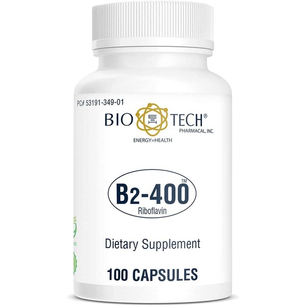 Bio-Tech Pharmacal B2-400, 100 Capsules – All-Natural Supplement – Supports Clarity and Productivity – No Dairy, Fish, Gluten, Peanut, Shellfish, GMOS, & Soy – No Artificial Colors