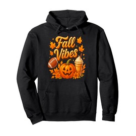 Fall Vibes Pumpkin Spice Latte Football Jack O Lantern Pullover Hoodie