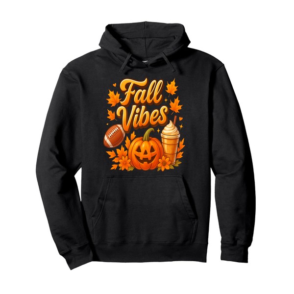 Fall Vibes Pumpkin Spice Latte Football Jack O Lantern Pullover