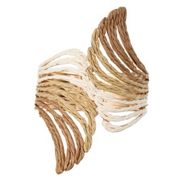 RUOFFETA Raffia Wing Cuff Bracelet for Women, Colorful Angel Wing Bangle Wide Chunky Wrist Cuff Bracelet(Beige Ombre)