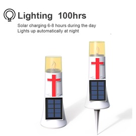 LILONZON Waterproof Outdoor Solar Powered Flameless Candle LED Light Cross Grave Decoration Cemetery Light Blessed Candles for Home Memorial Decoration,Yard (4PACK)