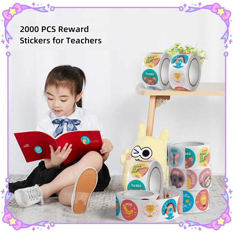 4 Rolls Reward Stickers for Kids, 2000 Pcs Teacher Motivational