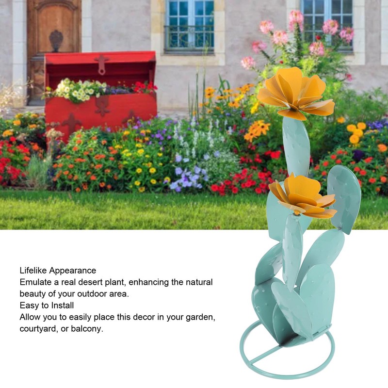 Metal Cactus Statue Decor Life Size Yard Art with Easy