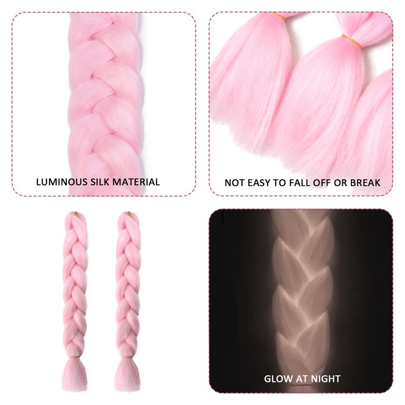 2 Pieces Bright Pink Wigs 60cm Glow in the Dark