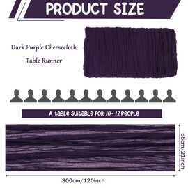 3 Pack 120 Inch Dark Purple Cheesecloth Table Runner Boho Rustic Gauze Sheer Romantic 10 FT Long Cheese Cloth Table Runner for Bridal Baby Shower Wedding Party Birthday Holiday Home Easter Decor