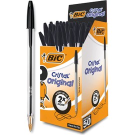 BIC BIC Kugelschreiber Cristal Original, in Schwarz, Strichstärke 0,4 mm, 50er Pack, Ideal für das Büro, das Home Office oder die Schule