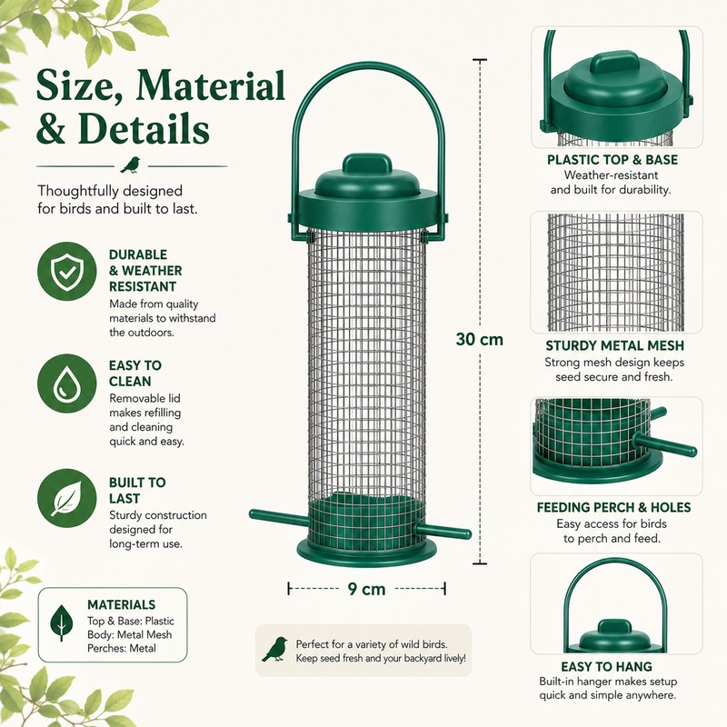 Outdoor Hanging Bird Feeder with Multiple Feeding Holes – Large