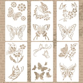 6 PCS Butterfly Stencil Reusable Flying Butterfly Template Plastic Nature Floral Stencils for Painting on Wood Walls Fabric Furniture Floors Home Decor DIY Craft Wood Sign 11.8 x 6.3 Inch