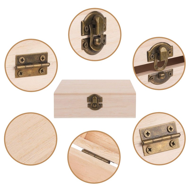 ADXCO 8 Pieces Unfinished Pine Wood Box with Hinged Lid