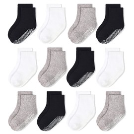 HYCLES Toddler Non Slip Grip Socks 12 Pairs Baby Boy/Girl High Ankle Sticky Slipper Floor Skid Socks For 3-5T Boy Kids