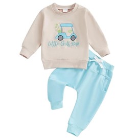 ZZWMJYL Toddler Baby Boy Girl Fall Winter Clothes 2Pc Long Sleeve Golf Cart Embroidery Sweatshirt Tops and Sweat Pants Set (Blue, 2-3 Years)