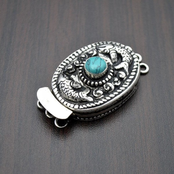 Turquoise Fish Box Clasp Silver Plated Handmade Nepal For Jewelry