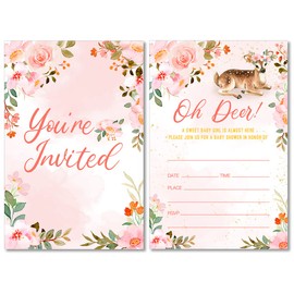 Floral Oh Deer Baby Shower Party Invitations with Envelopes Set of 20 Pink Deer Baby Shower Party Invites Fill in Blank