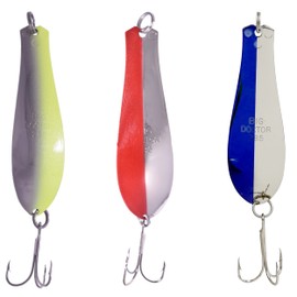Doctor Spoons Orginal Fishing Lures 3 Pack - Made in USA - Saltwater & Freshwater - Premium Eagle Claw Hook - Walleye, Bass, Northern, Pike, Salmon, Trout, Striper & More - Casting, Jigging, Trolling