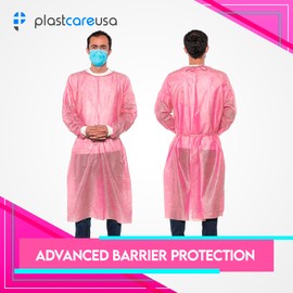 10 Pack Pink Medical Isolation Gowns Disposable Hospital-Grade Surgical Lab Coat for Women - Essential PPE for Dental & Medical Professionals by PlastCare USA