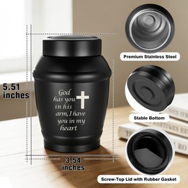 Urns for Human Ashes 5.5 Inches Medium Urns for Ashes Black Cross Cremation Urn Stainless Steel Keepsake Urn Memorial Funeral Decorative Burial Urn for Adult Male Female