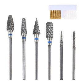 Dophee 6PCS Nail Drill Bits Set, 3/32 Inch Nail Bits Electric Nail Drill Bits Set for Home Salon Acrylic Gel Nails Manicure Pedicure Tools with Cleaning Brush