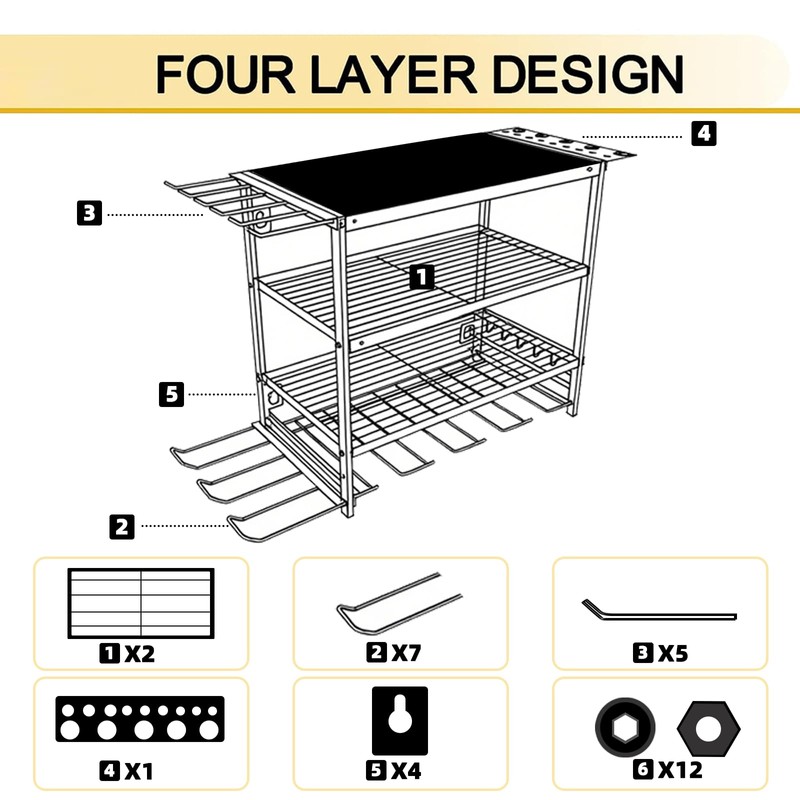 4 Layer Power Tool Organizer Wall Mount, Heavy-Duty Tools Holder