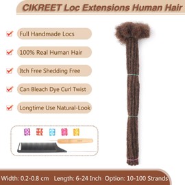 4# Dark Brown Loc Extensions Human Hair Dreads Extensions for Men Women Dreadlock Extensions Real Human Hair Locs Extensions Full Handmade Permanent Locs Hair Extensions (0.6cm 4# 8 Inch 30 Strands)