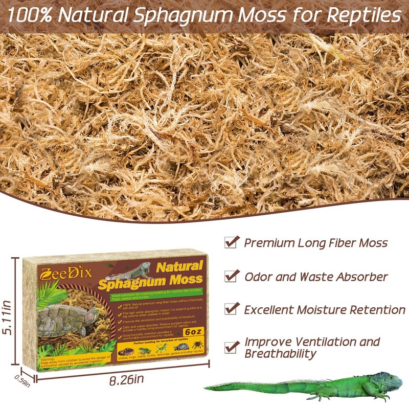 ZeeDix 6 oz Premium Sphagnum Moss for Reptiles, 8 qt
