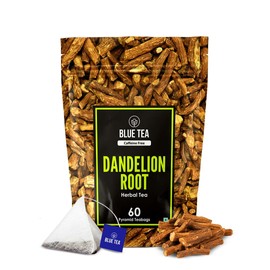 BLUE TEA - Dandelion Root Tea - 60 Count - Pyramid Plant Based Tea Bag | IMPROVES DIGESTION | Detox Tea | Herbal Tea - Caffeine Free - Non-Bitter - Non-GMO - Mild Flavor | Ziplock Pack